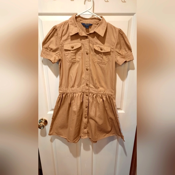 Polo Ralph Lauren Khaki Button Down Short Sleeve Cotton Dress size 16 - Picture 2 of 12